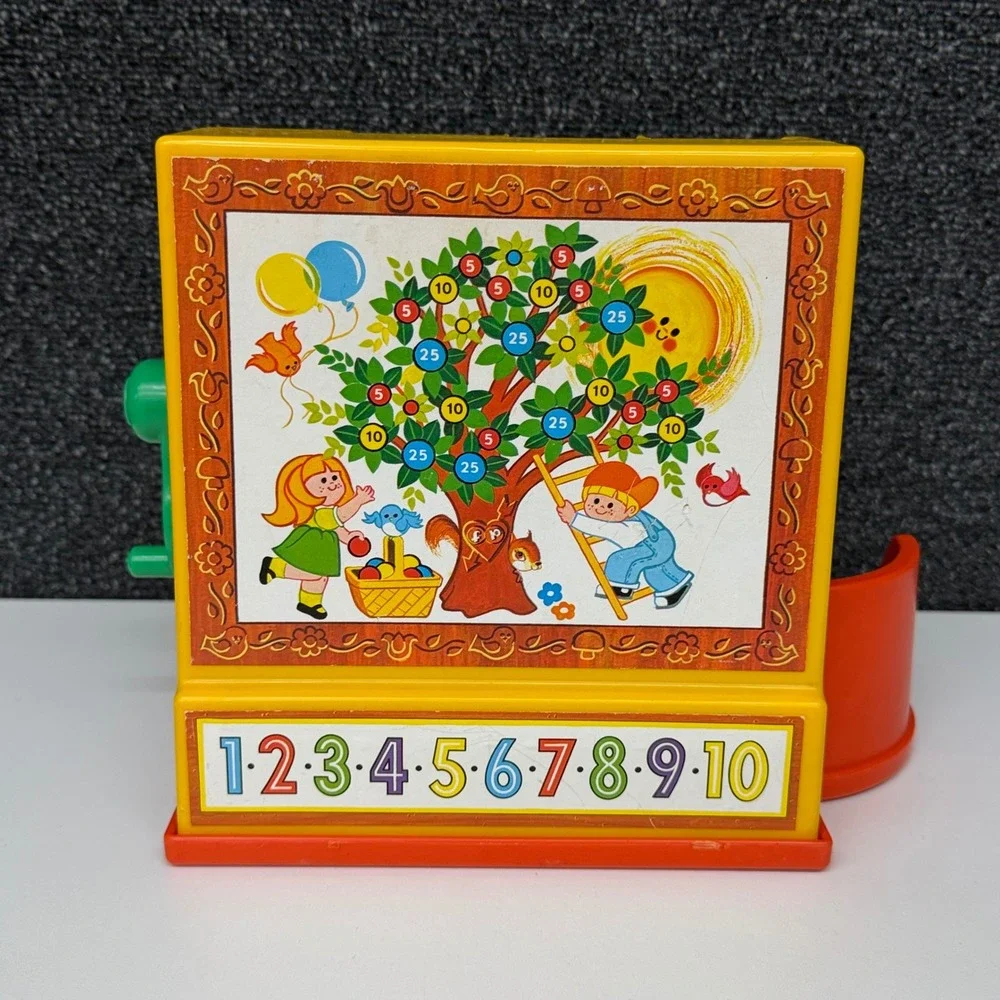 Vintage 1974 Fisher Price Cash Register 926 with 5 Coins Retro Toy Made in USA